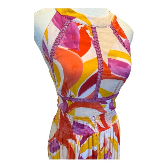 Anthropologie Abel The Label Rumi Maxi Dress Halter Tie Back Sz S Floral Bright - Picture 4 of 10